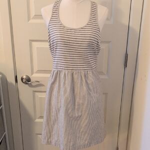 LOU & GREY Sleeveless Striped Dress with Pockets Beige and Taupe Size 12